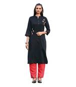 Black Muslin Silk  quarter Sleeves Hand Work Womens Kurti with bottoms