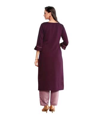 Maroon Muslin Silk  quarter Sleeves Hand Work Womens Kurti with bottoms 2