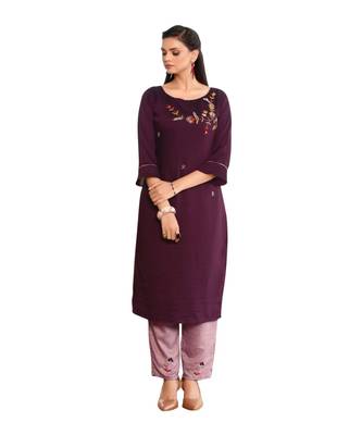 Maroon Muslin Silk  quarter Sleeves Hand Work Womens Kurti with bottoms 5