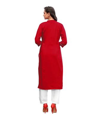 Red Muslin Silk  quarter Sleeves Hand Work Womens Kurti with bottoms 2