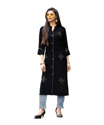 Black Rayon  quarter Sleeves Diamond Work  Womens Kurta 1