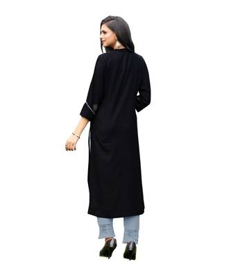 Black Rayon  quarter Sleeves Diamond Work  Womens Kurta 2