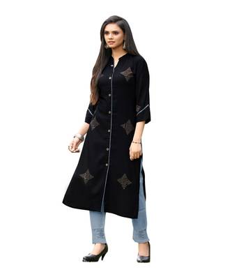 Black Rayon  quarter Sleeves Diamond Work  Womens Kurta 3