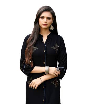 Black Rayon  quarter Sleeves Diamond Work  Womens Kurta 4