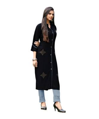 Black Rayon  quarter Sleeves Diamond Work  Womens Kurta 5