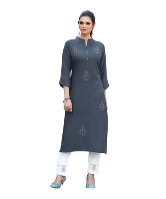 Grey Rayon  quarter Sleeves Diamond Work  Womens Kurta 1
