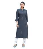 Grey Rayon  quarter Sleeves Diamond Work  Womens Kurta