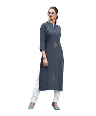Grey Rayon  quarter Sleeves Diamond Work  Womens Kurta 3
