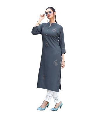 Grey Rayon  quarter Sleeves Diamond Work  Womens Kurta 5