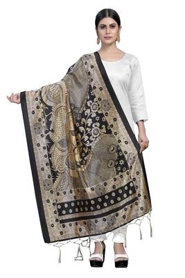 BLACK Traditional Silk Printed Dupatta 1