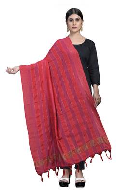 red Traditional Silk Printed Dupatta 1