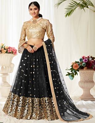 Enchanting Black zari and Sequins embroidered net Semi Stitched Party Lehenga 1