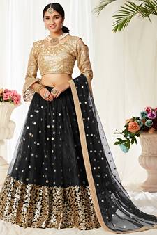 Black zari embroidered net Semi Stitched bridal lehenga