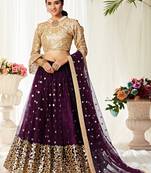 Delightful Wine zari and Sequins embroidered net Semi Stitched Party Wear Lehenga choli
