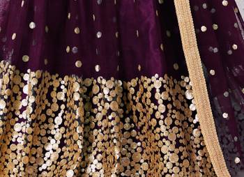 Delightful Wine zari and Sequins embroidered net Semi Stitched Party Wear Lehenga choli 2