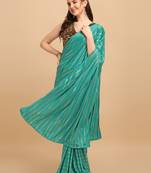 Green Color Malai Silk Foil Print Designer Saree With Sequences Blouse Piece