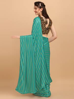 Green Color Malai Silk Foil Print Designer Saree With Sequences Blouse Piece 2