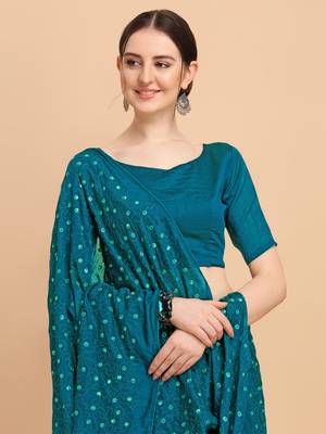 Blue Color Sequences Embroidred Vichitra Silk Bollywood Saree With Blouse Piece 3