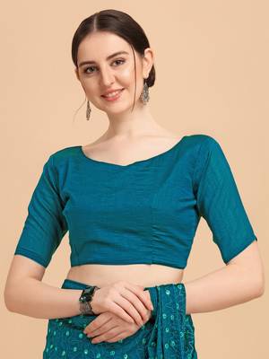 Blue Color Sequences Embroidred Vichitra Silk Bollywood Saree With Blouse Piece 4