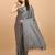 Grey Color Satin Silk Stripes Tassels Designer Saree With Digital Print Blouse Piece