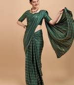Green Color Foil Print Stripes Malai Silk Designer Saree With Embellished Blouse Piece