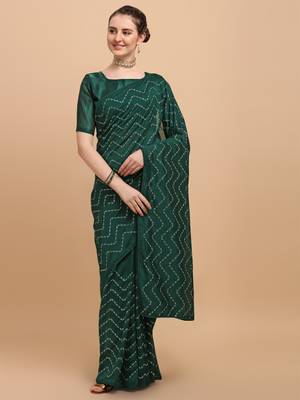 Green Color Sequences Embroidered Vichitra Silk Bollywood Designer Saree With Blouse Piece 1