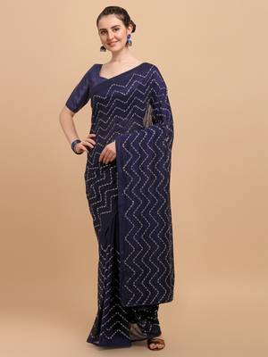 Navy Blue Color Sequences Embroidered Vichitra Silk Bollywood Designer Saree With Blouse Piece 1