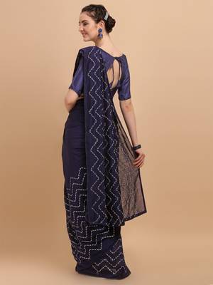 Navy Blue Color Sequences Embroidered Vichitra Silk Bollywood Designer Saree With Blouse Piece 2