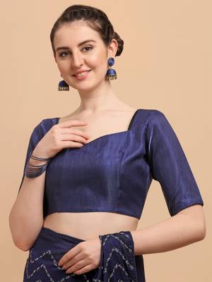 Navy Blue Color Sequences Embroidered Vichitra Silk Bollywood Designer Saree With Blouse Piece 4