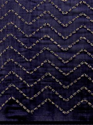 Navy Blue Color Sequences Embroidered Vichitra Silk Bollywood Designer Saree With Blouse Piece 5