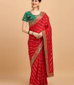 Red Color Embroidered Leheria Silk Designer Gota Patti Saree With Embroidered Blouse Piece
