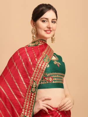 Red Color Embroidered Leheria Silk Designer Gota Patti Saree With Embroidered Blouse Piece 3