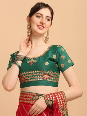 Red Color Embroidered Leheria Silk Designer Gota Patti Saree With Embroidered Blouse Piece 4