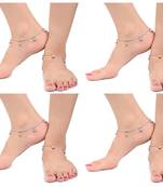 AanyaCentric Combo of 4 Pair Silver Plated Alloy Anklets