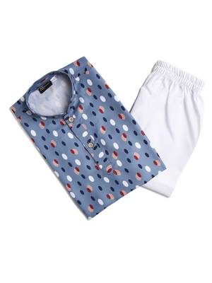 Grey printed cotton boys-kurta-pyjama 1