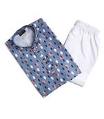 Grey printed cotton boys-kurta-pyjama