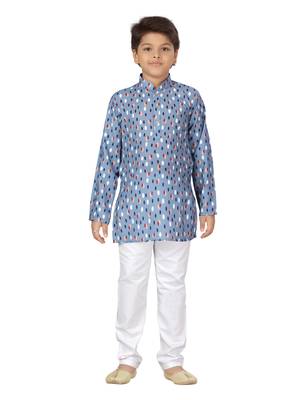 Grey printed cotton boys-kurta-pyjama 2