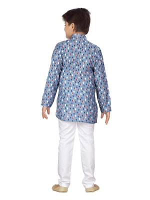Grey printed cotton boys-kurta-pyjama 3
