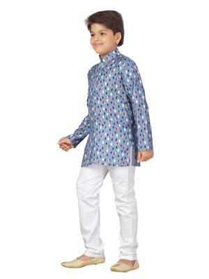 Grey printed cotton boys-kurta-pyjama 4