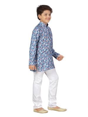 Grey printed cotton boys-kurta-pyjama 5