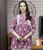 Hand Crafted Mauve Georgette Lucknowi Chikankari Indian Women Short Kurti With Slip