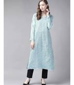 Ada Hand Embroidered Blue Cotton Lucknow Chikan Women Kurta - A411250