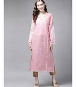 Ada Hand Embroidered Pink Cotton Lucknow Chikan Women Kurta - A411251