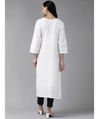 Ada Hand Embroidered White Cotton Lucknow Chikan Women Kurti - A411230 2