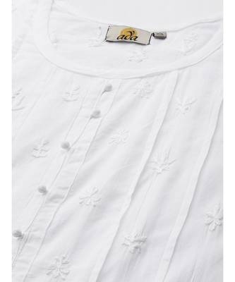 Ada Hand Embroidered White Cotton Lucknow Chikan Women Kurti - A411230 5