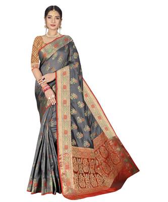 Grey Designer Art Silk Party Wear Saree 1