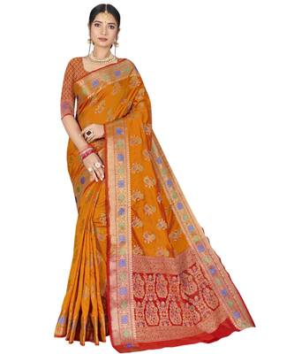 Orange Designer Art Silk Party Wear Saree 1