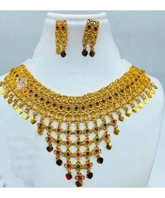Gold Plated Ruby Stone Much Beautiful Look Traditional Necklace With Earring. 1