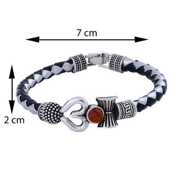 Rudraksha OM Trishul Damroo Designer Silver Bahubali Leather Kada Bracelet Unisex Bracelets for Men & Women 4