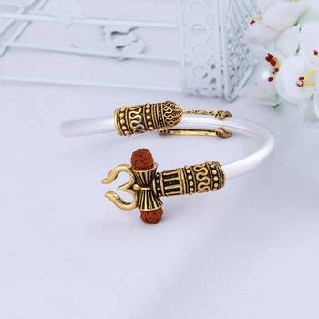 Adjustable Trishul Damroo Rudraksha Bahubali Silver kada Bracelet For Men Boys Girls 1